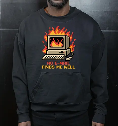 Pixel Email Fire Computer - Pixel Art, Pixel, Pixels, Email, Work, Workplace, Working, No Work, Hard Work, Not To Work, Work Life, Workspace, Fire, Flames, Flame, Retro Computer Design, Retro Computer Art, Computer, Fine, I'm Fine, Everything Is Fine, This Is Fine, Vintage, Retro, Retro Vintage, Old, Old School, Oldschool, Sarcasm, Sarcastic Art, Sarcastic, Sarcastic Humor, Sarcastic Quote, Irony, Ironic Humor, Ironic, Quote, Ironic, Jokes, Joke, Fun, Funny, Memes, Meme, Internet, Wellness, Well - Cropped Sweatshirt