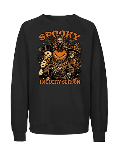Halloween Spooky Every Season - Halloween, Halloween Design, Fall, Fall Leaves, Fall Vibes, Leaves, Leaf, Tropical Leaves, Winter, Winter Magic, Snowman, Summer, Summertime, Summerween, Summer Humor, Cocktail, Beach, Spring, Spring Season, Spring Vibes, Season, Seasons, Halloween Art, Halloween Aesthetic, Halloween Pumpkin, Halloween Vibes, Spooky, Spooky Season, Creepy, Scary, Scary Art, Pumpkins, Pumpkin, Jack-o-lantern, Jack O Lantern Design, Jack O Lantern, Skeleton, Skull, Dark, Spirit, Horror, Horror Stories, Fright, Magical Creatures, Creature, Scarecrow, Autumn, Autumn Leaves, Autumn Vibes, Autumn Season, Fall Season, Pumpkin Season - Fairtrade Sweatshirt
