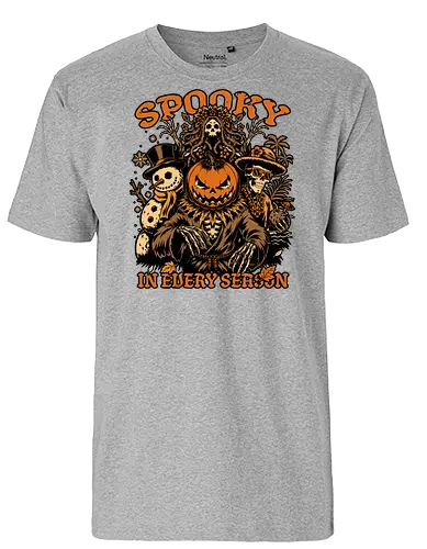Halloween Spooky Every Season - Halloween, Halloween Design, Fall, Fall Leaves, Fall Vibes, Leaves, Leaf, Tropical Leaves, Winter, Winter Magic, Snowman, Summer, Summertime, Summerween, Summer Humor, Cocktail, Beach, Spring, Spring Season, Spring Vibes, Season, Seasons, Halloween Art, Halloween Aesthetic, Halloween Pumpkin, Halloween Vibes, Spooky, Spooky Season, Creepy, Scary, Scary Art, Pumpkins, Pumpkin, Jack-o-lantern, Jack O Lantern Design, Jack O Lantern, Skeleton, Skull, Dark, Spirit, Horror, Horror Stories, Fright, Magical Creatures, Creature, Scarecrow, Autumn, Autumn Leaves, Autumn Vibes, Autumn Season, Fall Season, Pumpkin Season - Fairtrade T-Shirt