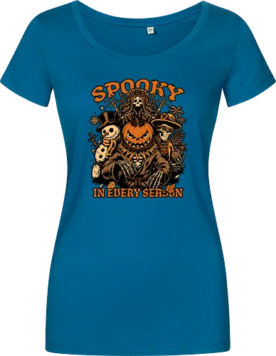 Halloween Spooky Every Season - Halloween, Halloween Design, Fall, Fall Leaves, Fall Vibes, Leaves, Leaf, Tropical Leaves, Winter, Winter Magic, Snowman, Summer, Summertime, Summerween, Summer Humor, Cocktail, Beach, Spring, Spring Season, Spring Vibes, Season, Seasons, Halloween Art, Halloween Aesthetic, Halloween Pumpkin, Halloween Vibes, Spooky, Spooky Season, Creepy, Scary, Scary Art, Pumpkins, Pumpkin, Jack-o-lantern, Jack O Lantern Design, Jack O Lantern, Skeleton, Skull, Dark, Spirit, Horror, Horror Stories, Fright, Magical Creatures, Creature, Scarecrow, Autumn, Autumn Leaves, Autumn Vibes, Autumn Season, Fall Season, Pumpkin Season - Damen T-Shirt