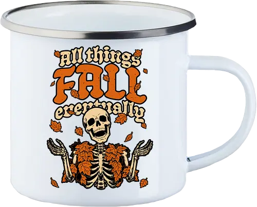 Skeleton Autumn Leaves - Halloween, Halloween Design, Halloween Art, Halloween Aesthetic, Halloween Pumpkin, Halloween Vibes, Spooky, Spooky Season, Creepy, Scary, Scary Art, Pumpkins, Pumpkin, Skeleton, Skull, Dark, Horror, Horror Stories, Fright, Creature, Autumn, Autumn Leaves, Autumn Vibes, Autumn Season, Fall, Fall Leaves, Fall Vibes, Leaves, Leaf, Pumpkin Season, Fun, Funny, Dark Humor, Humor, Sarcastic, Sarcasm, Irony, Dread, Existential Dread. Laugh, Laughing, Nihilist Humor, Nihilist, Relatable, Pain - Emailletasse