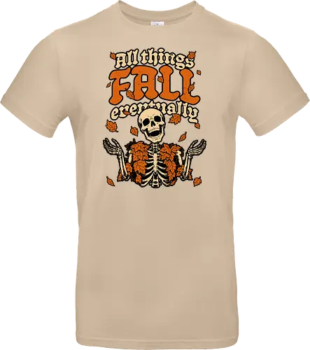 Skeleton Autumn Leaves - Halloween, Halloween Design, Halloween Art, Halloween Aesthetic, Halloween Pumpkin, Halloween Vibes, Spooky, Spooky Season, Creepy, Scary, Scary Art, Pumpkins, Pumpkin, Skeleton, Skull, Dark, Horror, Horror Stories, Fright, Creature, Autumn, Autumn Leaves, Autumn Vibes, Autumn Season, Fall, Fall Leaves, Fall Vibes, Leaves, Leaf, Pumpkin Season, Fun, Funny, Dark Humor, Humor, Sarcastic, Sarcasm, Irony, Dread, Existential Dread. Laugh, Laughing, Nihilist Humor, Nihilist, Relatable, Pain - Standard T-Shirt