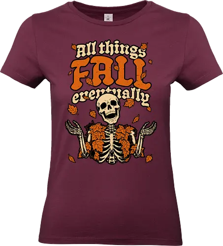 Skeleton Autumn Leaves - Halloween, Halloween Design, Halloween Art, Halloween Aesthetic, Halloween Pumpkin, Halloween Vibes, Spooky, Spooky Season, Creepy, Scary, Scary Art, Pumpkins, Pumpkin, Skeleton, Skull, Dark, Horror, Horror Stories, Fright, Creature, Autumn, Autumn Leaves, Autumn Vibes, Autumn Season, Fall, Fall Leaves, Fall Vibes, Leaves, Leaf, Pumpkin Season, Fun, Funny, Dark Humor, Humor, Sarcastic, Sarcasm, Irony, Dread, Existential Dread. Laugh, Laughing, Nihilist Humor, Nihilist, Relatable, Pain - Standard T-Shirt (Frauen)