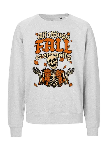 Skeleton Autumn Leaves - Halloween, Halloween Design, Halloween Art, Halloween Aesthetic, Halloween Pumpkin, Halloween Vibes, Spooky, Spooky Season, Creepy, Scary, Scary Art, Pumpkins, Pumpkin, Skeleton, Skull, Dark, Horror, Horror Stories, Fright, Creature, Autumn, Autumn Leaves, Autumn Vibes, Autumn Season, Fall, Fall Leaves, Fall Vibes, Leaves, Leaf, Pumpkin Season, Fun, Funny, Dark Humor, Humor, Sarcastic, Sarcasm, Irony, Dread, Existential Dread. Laugh, Laughing, Nihilist Humor, Nihilist, Relatable, Pain - Fairtrade Sweatshirt