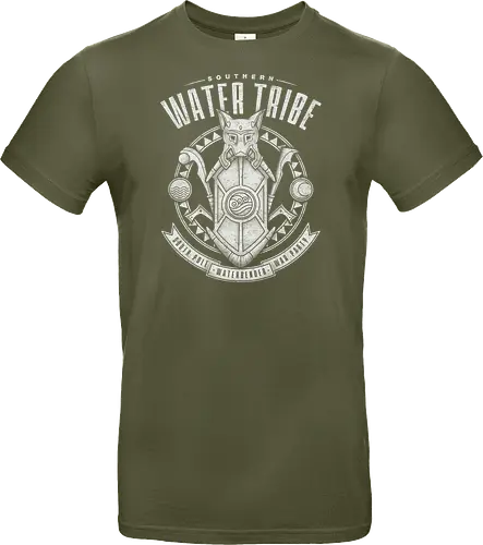 Stammeswappen des Wasserwächter-Wolfs - Meereswellen, Vintage-Militärabzeichen, Vintage-Ästhetik, Polarkultur, Eiskrieger, Wächterwolf, Stammeswappen, heraldischer Schild, Mondsymbol, mystische Kreatur, Stammesinsignie, Avatar, Aang, Southern Water Tribe, Waterbender, Katara, Sokka, Avatar Aang, elementare Animation, Kriegsabzeichen, Stammeskunst, Ahnenschild - Standard T-Shirt