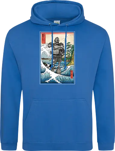 Hogarth and the Iron Giant in Japan - anime, manga, japan, japanese art, retro, vintage, iron giant, film, great wave off kanagawa wave, hokusai - Standard Hoodie