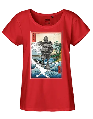 Hogarth and the Iron Giant in Japan - anime, manga, japan, japanese art, retro, vintage, iron giant, film, great wave off kanagawa wave, hokusai - Fairtrade Girl Shirt