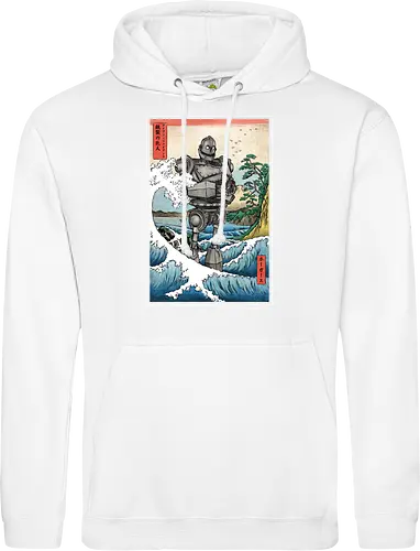 Hogarth and the Iron Giant in Japan - anime, manga, japan, japanese art, retro, vintage, iron giant, film, great wave off kanagawa wave, hokusai - Standard Hoodie
