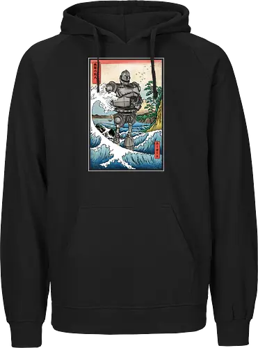 Hogarth and the Iron Giant in Japan - anime, manga, japan, japanese art, retro, vintage, iron giant, film, great wave off kanagawa wave, hokusai - Fairtrade Hoodie