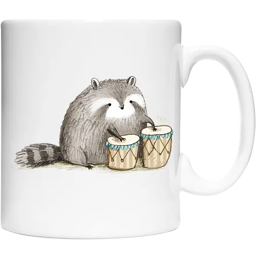 Molligem Grauer Waschbär Spielt Bongos Musiker Wald - Bleistift Fell Textur Kunst, Tier Jazz Schlagzeug, fokussierter Waschbär spielend, süßes musikalisches Tier Humor, grauer Waschbär spielt Bongos, süßer Tier Schlagzeuger, molligem Musiker Waschbär, künstlerische Skizze Tier Illustration, natürliche Waschbär Maske, gestreifte blaugrüne Bongos, Wald Musik Tier Kunst, Musiker Tier Druck, Waschbär Liebhaber Geschenk, Tier Musiker Shirt, gestreifter Waschbär Schwanz - Keramiktasse
