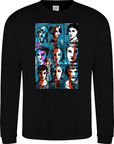 Glitches Faces. Cyberpunk 3D Effect T shirt - sketches, Frauen, expressiv, women, streetwear graphic, artsy shirt, linocut art, Holzschnitt, handmade aesthetic, urban wear, illustration, graphic tee, artistic tee, indie ästhetik, boho vibe - Sweatshirt