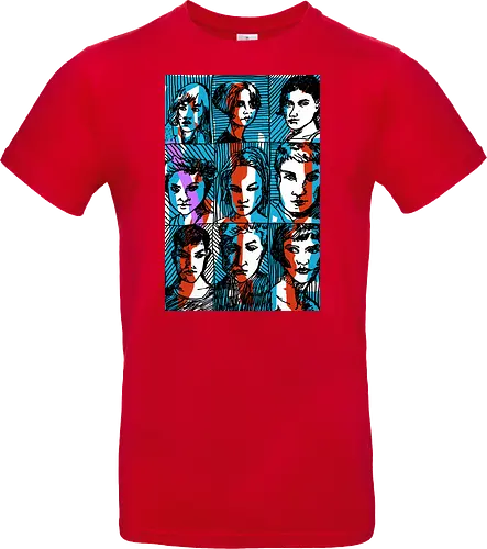 Glitches Faces. Cyberpunk 3D Effect T shirt - sketches, Frauen, expressiv, women, streetwear graphic, artsy shirt, linocut art, Holzschnitt, handmade aesthetic, urban wear, illustration, graphic tee, artistic tee, indie ästhetik, boho vibe - Standard T-Shirt
