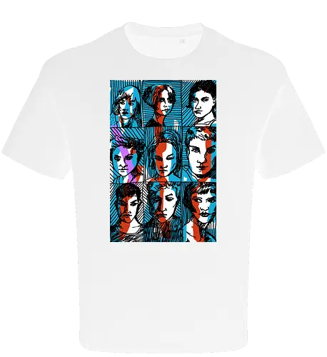 Glitches Faces. Cyberpunk 3D Effect T shirt - sketches, Frauen, expressiv, women, streetwear graphic, artsy shirt, linocut art, Holzschnitt, handmade aesthetic, urban wear, illustration, graphic tee, artistic tee, indie ästhetik, boho vibe - Oversize T-Shirt