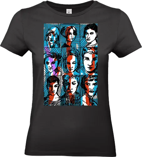 Glitches Faces. Cyberpunk 3D Effect T shirt - sketches, Frauen, expressiv, women, streetwear graphic, artsy shirt, linocut art, Holzschnitt, handmade aesthetic, urban wear, illustration, graphic tee, artistic tee, indie ästhetik, boho vibe - Standard T-Shirt (Frauen)