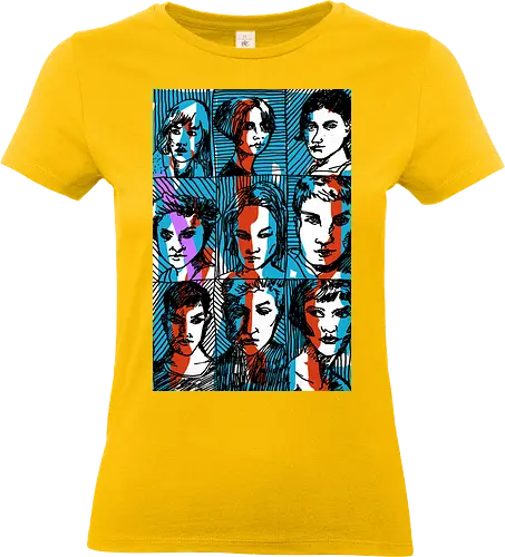 Glitches Faces. Cyberpunk 3D Effect T shirt - sketches, Frauen, expressiv, women, streetwear graphic, artsy shirt, linocut art, Holzschnitt, handmade aesthetic, urban wear, illustration, graphic tee, artistic tee, indie ästhetik, boho vibe - Standard T-Shirt (Frauen)