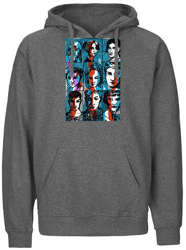 Glitches Faces. Cyberpunk 3D Effect T shirt - sketches, Frauen, expressiv, women, streetwear graphic, artsy shirt, linocut art, Holzschnitt, handmade aesthetic, urban wear, illustration, graphic tee, artistic tee, indie ästhetik, boho vibe - Fairtrade Hoodie