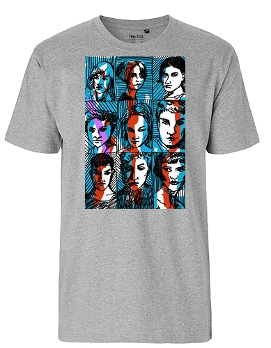 Glitches Faces. Cyberpunk 3D Effect T shirt - sketches, Frauen, expressiv, women, streetwear graphic, artsy shirt, linocut art, Holzschnitt, handmade aesthetic, urban wear, illustration, graphic tee, artistic tee, indie ästhetik, boho vibe - Fairtrade T-Shirt