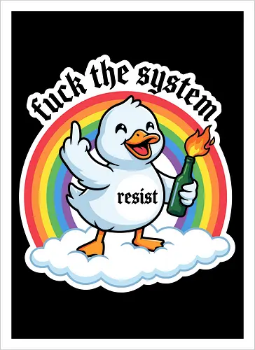 Chaotic Good: The Riot Duck - funny duck shirt, chaotic energy graphic tee, edgy cartoon streetwear, meme duck apparel, molotov cocktail design, sarcastic animal shirt, middle finger graphic, ironic cute clothing, internet humor fashion, cute but psycho tee - Kunstdruck