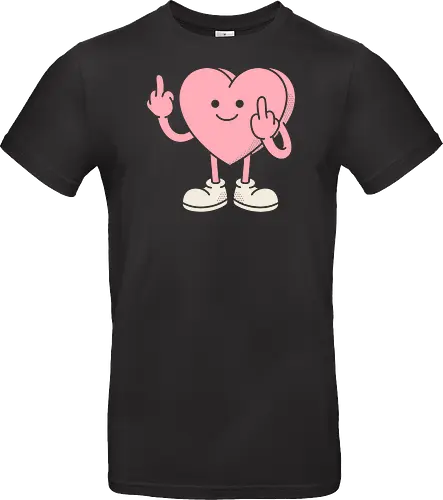 Tough Love: The Sassy Heart - Spread some unapologetic attitude with this hilariously sarcastic graphic design! This unique artwork features a cute, pastel pink cartoon heart character wearing sneakers and a sweet, innocent smile—while simultaneously throwing up a double middle finger salute. Illustrated with a clean, retro flat-vector style and subtle halftone shading, this design perfectly blends kawaii aesthetics with edgy, dark humor. It's the ultimate anti-Valentine's graphic tee, perfect for fans of ironic streetwear, sassy meme apparel, and anyone who wants to tell the world exactly how they feel. - Standard T-Shirt