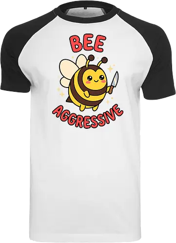 Bee Aggressive: The Killer Bee - funny bee shirt, bee aggressive graphic tee, kawaii animal streetwear, cute but psycho clothing, knife wielding animal design, ironic meme apparel, dark humor fashion, chubby bee merch, quirky graphic tee, funny insect pun shirt - Raglan T-Shirt
