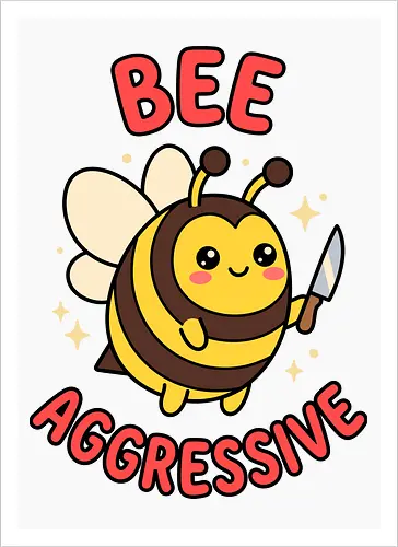 Bee Aggressive: The Killer Bee - funny bee shirt, bee aggressive graphic tee, kawaii animal streetwear, cute but psycho clothing, knife wielding animal design, ironic meme apparel, dark humor fashion, chubby bee merch, quirky graphic tee, funny insect pun shirt - Kunstdruck