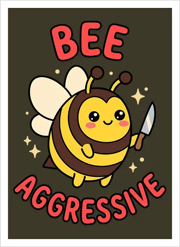 Bee Aggressive: The Killer Bee - funny bee shirt, bee aggressive graphic tee, kawaii animal streetwear, cute but psycho clothing, knife wielding animal design, ironic meme apparel, dark humor fashion, chubby bee merch, quirky graphic tee, funny insect pun shirt - Kunstdruck