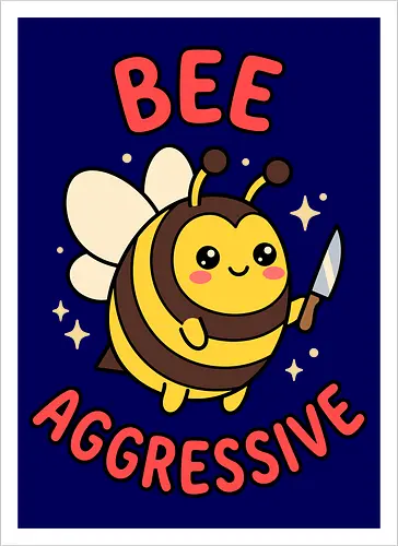 Bee Aggressive: The Killer Bee - funny bee shirt, bee aggressive graphic tee, kawaii animal streetwear, cute but psycho clothing, knife wielding animal design, ironic meme apparel, dark humor fashion, chubby bee merch, quirky graphic tee, funny insect pun shirt - Kunstdruck