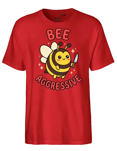 Bee Aggressive: The Killer Bee - funny bee shirt, bee aggressive graphic tee, kawaii animal streetwear, cute but psycho clothing, knife wielding animal design, ironic meme apparel, dark humor fashion, chubby bee merch, quirky graphic tee, funny insect pun shirt - Fairtrade T-Shirt