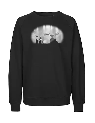 Dunkler Wald - Eine Begegnung Jenseits der Schatten - leuchtende Augen, dunkle Kreatur, Indie Horror, monochrome Kunst, Gothic Fantasy, Dark Illustration, mystische Welt, Horror Kunst, Dark Crossover, dunkler Wald, Silhouetten Kunst, Dark Fantasy, Psychologischer Horror, Geek Kunst, mystischer Wald - Fairtrade Sweatshirt