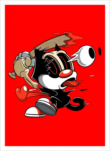 Vintage Freaky Schwarze Katze - Klassische Underground Horror Cartoon Kunst - Vintage schwarze Katze Horror, klassischer Cartoon Freaky, schwarze Katze Skelett, Herz springt Cartoon, Vintage Underground Kunst, Stummfilm Katze Horror, Felix the Cat, freaky, klassischer Horror Geek Druck, Zombie schwarze Katze Kunst, blutiger Holzknüppel Cartoon, alternative Vintage Kunst, schwarz weiß Cartoon Horror, Vintage urbaner Druck, klassische Pop Art Horror, Katzen Charakter Horror, Vintage dunkler Cartoon - Kunstdruck