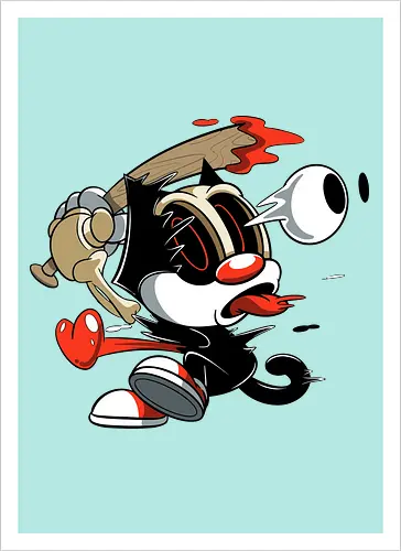 Vintage Freaky Schwarze Katze - Klassische Underground Horror Cartoon Kunst - Vintage schwarze Katze Horror, klassischer Cartoon Freaky, schwarze Katze Skelett, Herz springt Cartoon, Vintage Underground Kunst, Stummfilm Katze Horror, Felix the Cat, freaky, klassischer Horror Geek Druck, Zombie schwarze Katze Kunst, blutiger Holzknüppel Cartoon, alternative Vintage Kunst, schwarz weiß Cartoon Horror, Vintage urbaner Druck, klassische Pop Art Horror, Katzen Charakter Horror, Vintage dunkler Cartoon - Kunstdruck