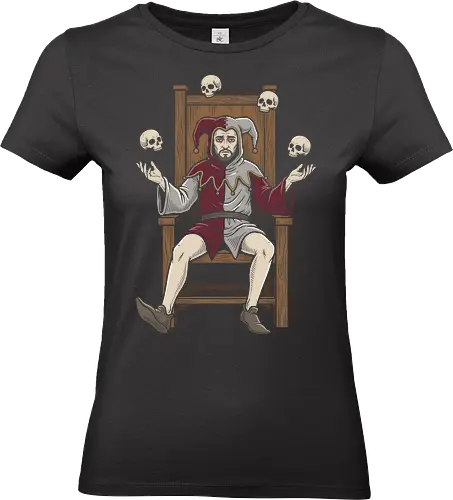 Court of the Macabre: The Juggling Jester - juggling skulls graphic tee, medieval gothic apparel, dark fantasy streetwear, macabre harlequin design, tarot aesthetic clothing, occult graphic fashion, vintage woodcut art shirt, creepy clown merch, alternative indie tee, dark jester shirt - Standard T-Shirt (Frauen)