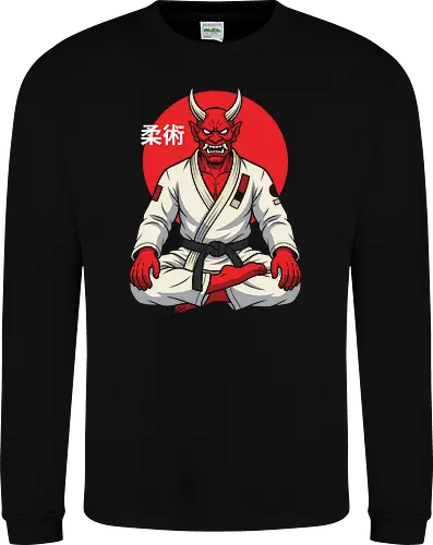 Demon on the Mat: The Jiu-Jitsu Oni - BJJ shirt, Jiu Jitsu graphic tee, Oni demon apparel, martial arts streetwear, Japanese folklore design, black belt clothing, red demon ninja shirt, neo traditional tattoo fashion, MMA workout tee, aesthetic warrior merch - Sweatshirt