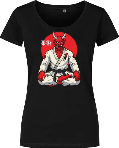 Demon on the Mat: The Jiu-Jitsu Oni - BJJ shirt, Jiu Jitsu graphic tee, Oni demon apparel, martial arts streetwear, Japanese folklore design, black belt clothing, red demon ninja shirt, neo traditional tattoo fashion, MMA workout tee, aesthetic warrior merch - Damen T-Shirt
