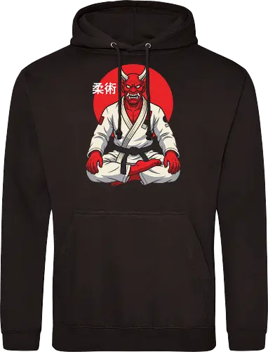 Demon on the Mat: The Jiu-Jitsu Oni - BJJ shirt, Jiu Jitsu graphic tee, Oni demon apparel, martial arts streetwear, Japanese folklore design, black belt clothing, red demon ninja shirt, neo traditional tattoo fashion, MMA workout tee, aesthetic warrior merch - Standard Hoodie
