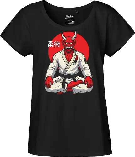 Demon on the Mat: The Jiu-Jitsu Oni - BJJ shirt, Jiu Jitsu graphic tee, Oni demon apparel, martial arts streetwear, Japanese folklore design, black belt clothing, red demon ninja shirt, neo traditional tattoo fashion, MMA workout tee, aesthetic warrior merch - Fairtrade Girl Shirt