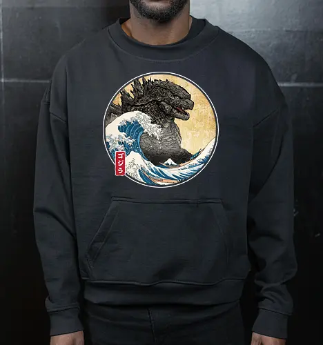 The Great Kaiju off Kanagawa - anime, manga, japan, japanese art, Kaiju, Kaiju, great wave off kanagawa - Cropped Sweatshirt