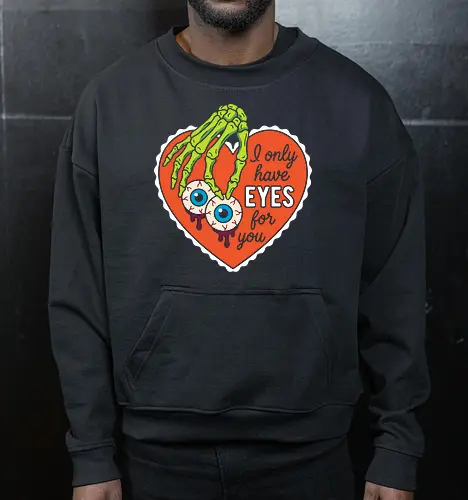 Eyes For You: Spooky Valentine - spooky valentine shirt, creepy cute graphic tee, funny dark humor apparel, skeleton hand design, bloody eyeballs graphic, alternative couple shirt, gothic romance clothing, pop art halloween tee, ironic love shirt, edgy aesthetic streetwear - Cropped Sweatshirt