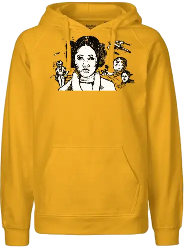 Galactic Echoes Sci-Fi Graphic  - May the Fourth, artistic tee, indie ästhetik, boho vibe, Space Opera, prinzessin lea, streetwear graphic, artsy shirt, linocut art, Holzschnitt, handmade aesthetic, urban wear, illustration, graphic tee - Fairtrade Hoodie