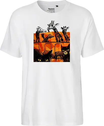 Safari Noir - Giraffen und Katzen - Katzen, Katze, Giraffe, Giraffen, streetwear graphic, artsy Giraffe shirt, linocut art, Holzschnitt, handmade aesthetic, urban wear, illustration, graphic tee, artsy shirt, artistic tee, indie ästhetik, boho vibe - Fairtrade T-Shirt