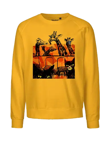 Safari Noir - Giraffen und Katzen - Katzen, Katze, Giraffe, Giraffen, streetwear graphic, artsy Giraffe shirt, linocut art, Holzschnitt, handmade aesthetic, urban wear, illustration, graphic tee, artsy shirt, artistic tee, indie ästhetik, boho vibe - Fairtrade Sweatshirt