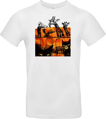Safari Noir - Giraffen und Katzen - Katzen, Katze, Giraffe, Giraffen, streetwear graphic, artsy Giraffe shirt, linocut art, Holzschnitt, handmade aesthetic, urban wear, illustration, graphic tee, artsy shirt, artistic tee, indie ästhetik, boho vibe - Standard T-Shirt