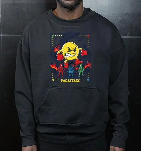 Pac Attack - pacattack, arcade, gaming, gamer, videogame, retro, vintage, nostalgia, classic, arcadegames, action, battle, soldiers, combat, explosion, gamingculture, gamerlife, 80s, 90s, popculture - Cropped Sweatshirt