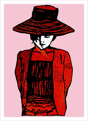 The silent Anna - girl with a hat, maedchen mit hut, streetwear graphic, artsy shirt, linocut art, Holzschnitt, handmade aesthetic, urban wear, illustration, graphic tee, artistic tee, indie ästhetik, boho vibe, strohhut, geheimnisvoll, mysterious portrait, artsy clothing - Kunstdruck