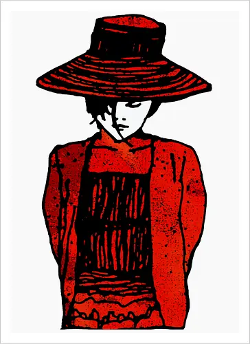 The silent Anna - girl with a hat, maedchen mit hut, streetwear graphic, artsy shirt, linocut art, Holzschnitt, handmade aesthetic, urban wear, illustration, graphic tee, artistic tee, indie ästhetik, boho vibe, strohhut, geheimnisvoll, mysterious portrait, artsy clothing - Kunstdruck