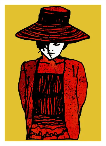 The silent Anna - girl with a hat, maedchen mit hut, streetwear graphic, artsy shirt, linocut art, Holzschnitt, handmade aesthetic, urban wear, illustration, graphic tee, artistic tee, indie ästhetik, boho vibe, strohhut, geheimnisvoll, mysterious portrait, artsy clothing - Kunstdruck