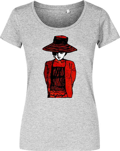 The silent Anna - girl with a hat, maedchen mit hut, streetwear graphic, artsy shirt, linocut art, Holzschnitt, handmade aesthetic, urban wear, illustration, graphic tee, artistic tee, indie ästhetik, boho vibe, strohhut, geheimnisvoll, mysterious portrait, artsy clothing - Damen T-Shirt