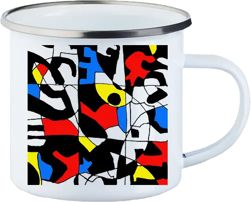 Primary Chaos. Abstraktes Pop-Art-Grafik-T-Shirt - graphic square, streetwear graphic, artsy shirt, linocut art, Holzschnitt, handmade aesthetic, urban wear, illustration, graphic tee, artistic tee, indie ästhetik, boho vibe, pop art, modern art, expressionism, abstract expresionism, geometric vibe, fine art, avantgarde, primary colors, bold lines - Emailletasse