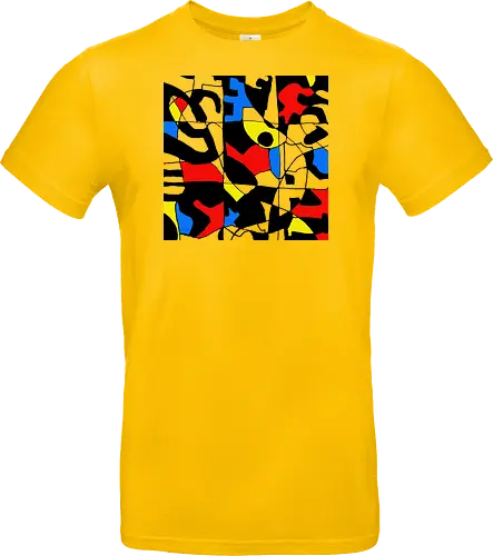 Primary Chaos. Abstraktes Pop-Art-Grafik-T-Shirt - graphic square, streetwear graphic, artsy shirt, linocut art, Holzschnitt, handmade aesthetic, urban wear, illustration, graphic tee, artistic tee, indie ästhetik, boho vibe, pop art, modern art, expressionism, abstract expresionism, geometric vibe, fine art, avantgarde, primary colors, bold lines - Standard T-Shirt