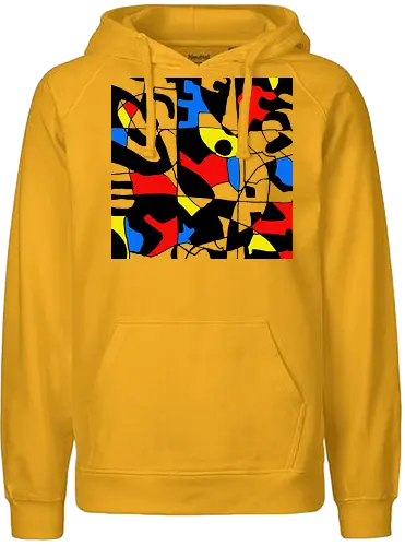Primary Chaos. Abstraktes Pop-Art-Grafik-T-Shirt - graphic square, streetwear graphic, artsy shirt, linocut art, Holzschnitt, handmade aesthetic, urban wear, illustration, graphic tee, artistic tee, indie ästhetik, boho vibe, pop art, modern art, expressionism, abstract expresionism, geometric vibe, fine art, avantgarde, primary colors, bold lines - Fairtrade Hoodie